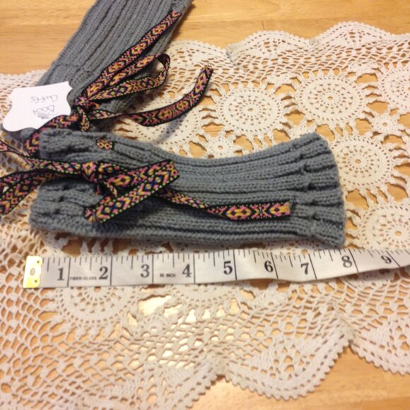 Boot Cuffs, knit with tie top, 7 3/4" total length - Picture 2 of 3